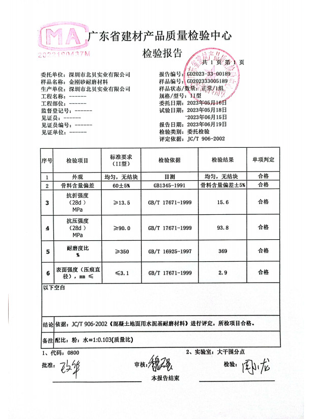 金剛砂檢測報告和合格